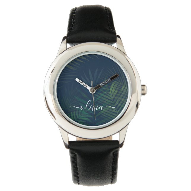 Montre Palmiers vert foncé motif feuille (devant)