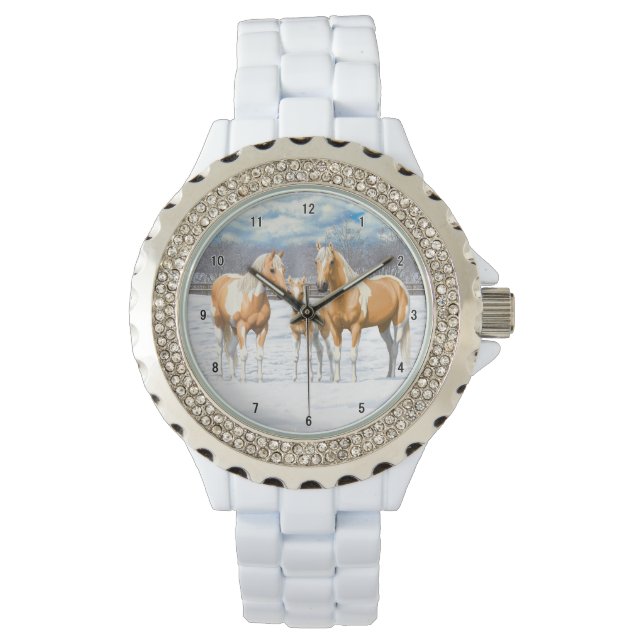 Montre Palomino Pinto Peinture Quarter Chevaux En Neige (devant)
