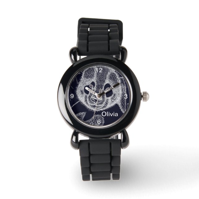 Montre Panda noir et blanc pour enfants (Recto)