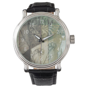 Montre Panneau de jardin avec le feuille, les fleurs, et