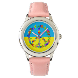 Montre Panneau de paix avec fleurs, drapeau ukrainien bou
