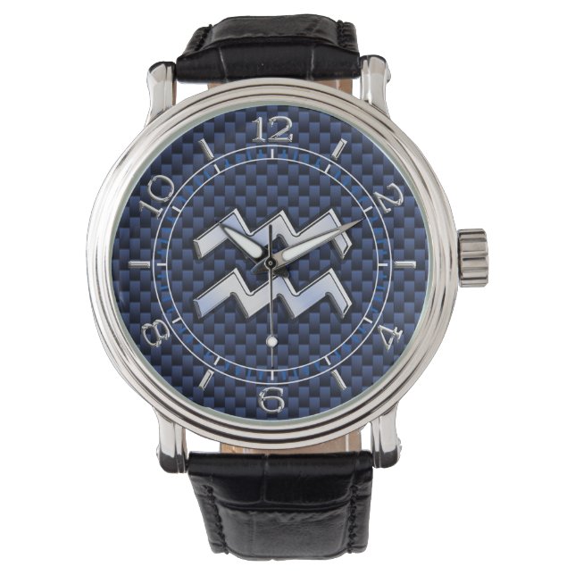 Montre Panneau Zodiac Aquarius sur Royal Blue Carbon Dial (devant)