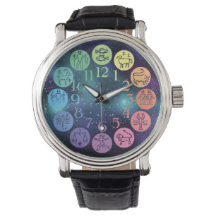 Montre Panneaux d'horoscope colorés de la roue du Zodiac
