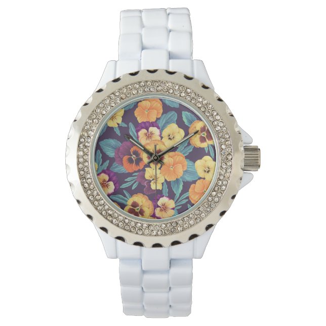 Montre Pansies sur violet de prune (devant)
