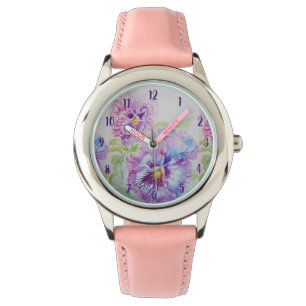 Montre Pansy Aquarelle Peinture d'art mauve Fleur Floral