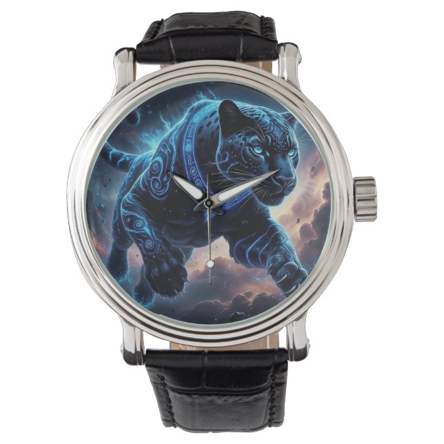 Montre Panthère noire mystique avec Motifs brillants (devant)