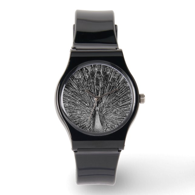 Montre Paon noir et blanc (Recto)