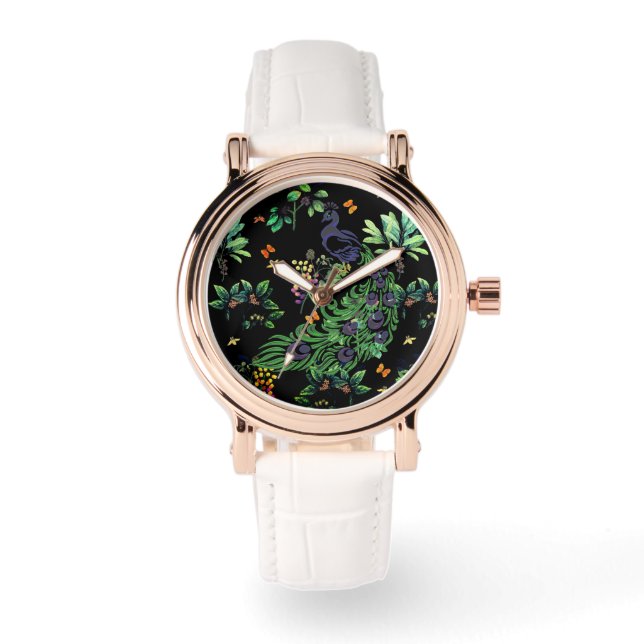 Montre Paon Orné et Floral Vintage (Recto)