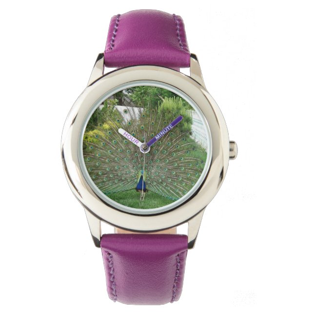 Montre Paon sur mesure en acier inoxydable violet (devant)