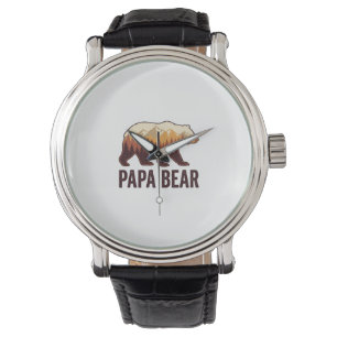Montre Papa Bear silhouette ours vintage forêt T-Shirt_1