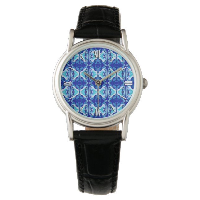 Montre Papier peint Art Déco motif - bleu cobalt et blanc (devant)