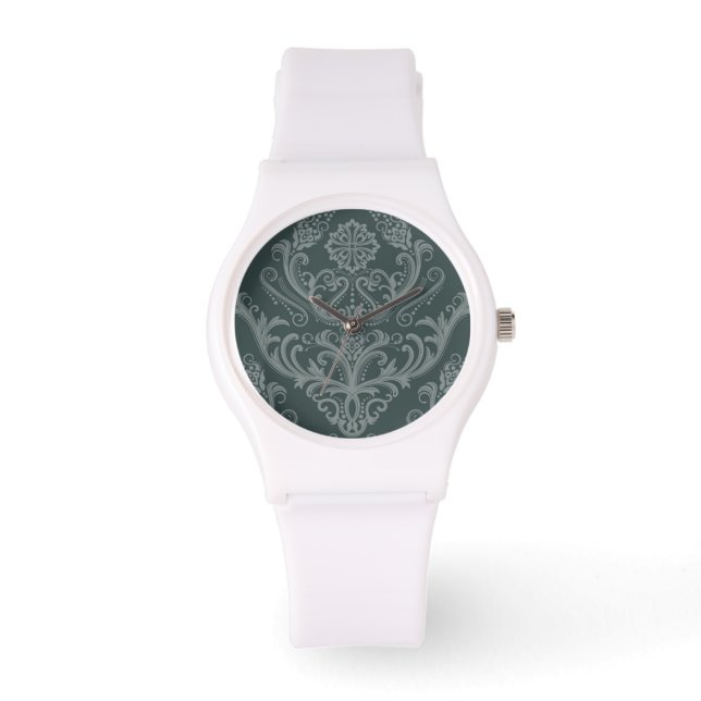 Montre Papier peint vert fleuri damassé de luxe (Recto)