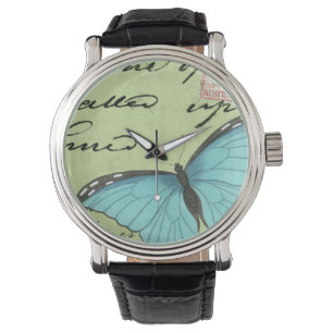 Montre Papillon à ailes bleues sur carte postale Turquois