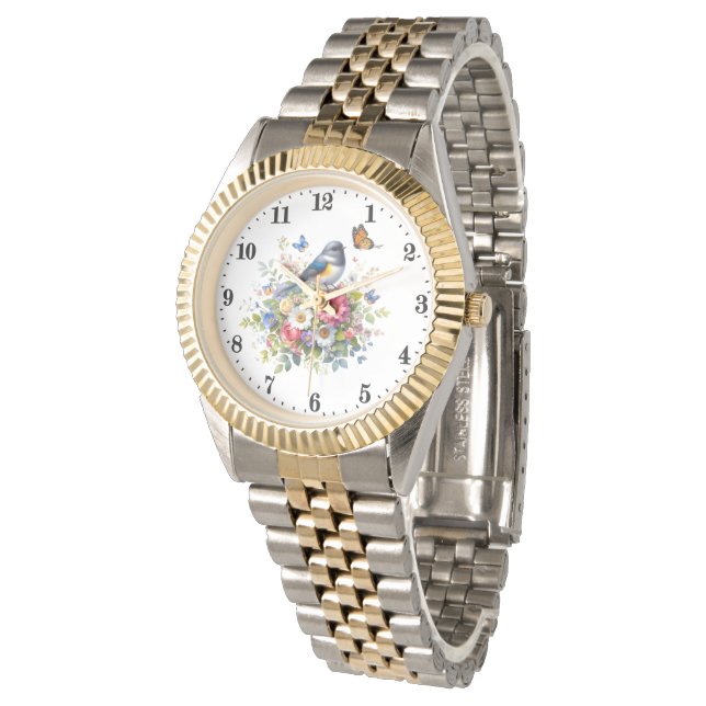 Montre Papillon aux fleurs d'oiseau mignon (Incliné)