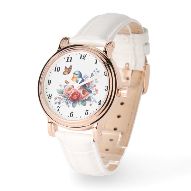 Montre Papillon aux fleurs d'oiseaux mignons (Angle)