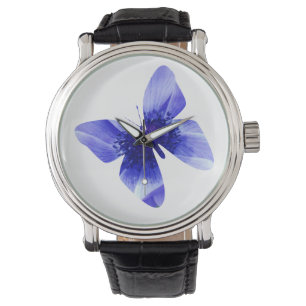 Montre Papillon bleu, Grand Cuir