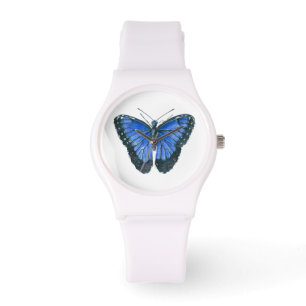 Montre Papillon bleu Morpho aquarelle peinture