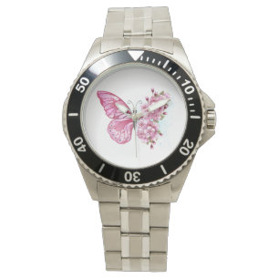 Montre Papillon de fleurs avec Sakura rose