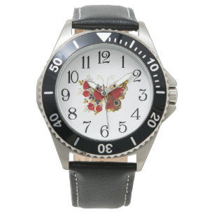 Montre Papillon de fleurs rouges aux roses rouges