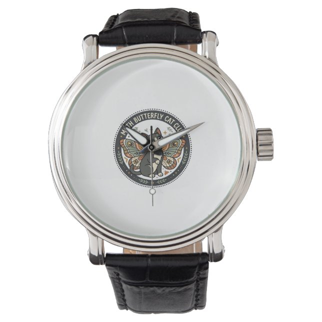 Montre Papillon de nuit Chat POD Art Vectoriel - Papillon (devant)