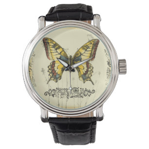 Montre Papillon décoratif avec des fleurs sauvages