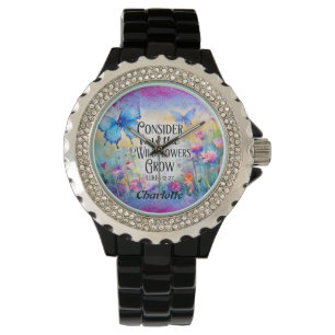 Montre Papillon et fleurs