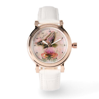 Montre Papillon et fleurs personnalisés délicats