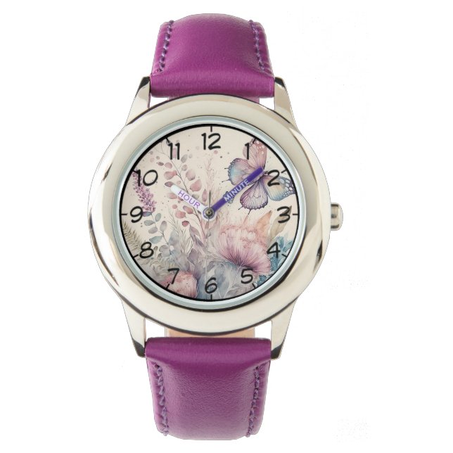 Montre Papillon et floral aquarelle (devant)
