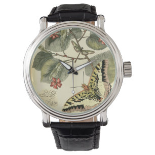 Montre Papillon et libellule à fleurs rouges