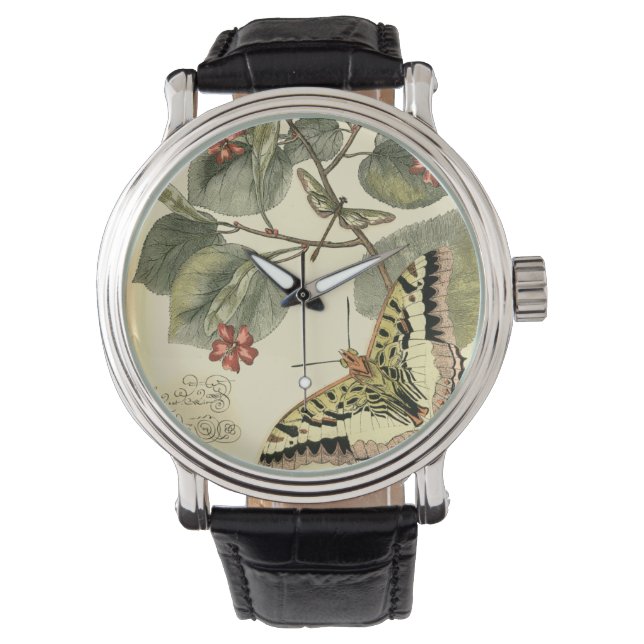 Montre Papillon et libellule à fleurs rouges (devant)