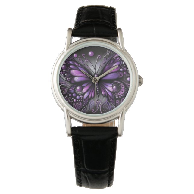 Montre Papillon gothique blanc violet noir couleur (devant)