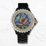 Montre Papillon peint étoile ciel étoilé Élégantes femmes<br><div class="desc">Papillon peint Starry Night Sky Elegant Womans Watches dispose d'un papillon coloré branché avec la lune et les étoiles dans l'arrière - plan. Créé par Evco Studio www.zazzle.com/store/evcostudio</div>