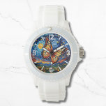 Montre Papillon peint étoile ciel étoilé Élégantes femmes<br><div class="desc">Papillon peint Starry Night Sky Elegant Womans Watches dispose d'un papillon coloré branché avec la lune et les étoiles dans l'arrière - plan. Créé par Evco Studio www.zazzle.com/store/evcostudio</div>