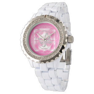 Montre Papillon rose et argent et signe d'infini