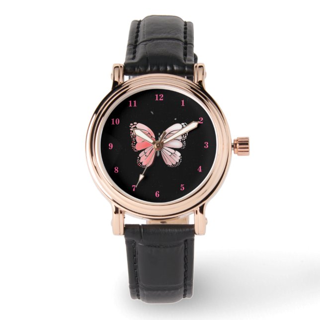 Montre Papillon Rose Et Art Rose (Recto)