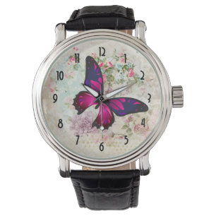 Montre Papillon rose et Roses Vintages de Shabby