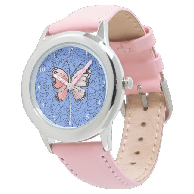Montre Papillon rose Volant En Rose Regarder Cadeau (Incliné)