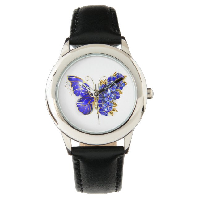 Montre Papillon saphir à fleurs (devant)