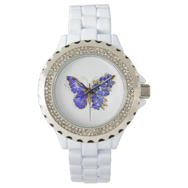 Montre Papillon saphir à fleurs (devant)