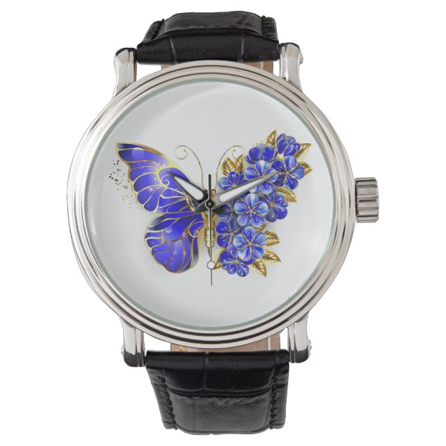 Montre Papillon saphir à fleurs (devant)
