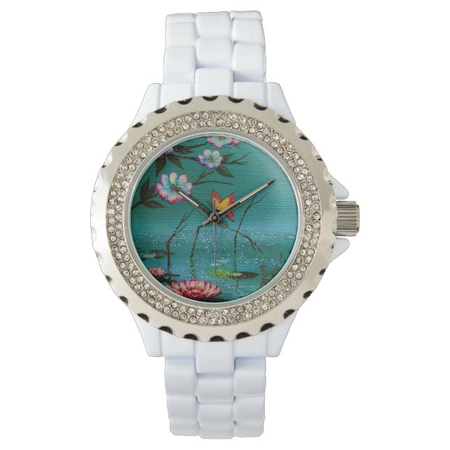 Montre Papillon vintage et fleurs (devant)