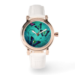 Montre Papillons à bijoux ornés bleu