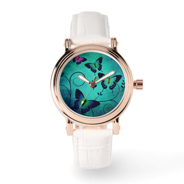 Montre Papillons à bijoux ornés bleu (Recto)