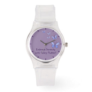 Montre Papillons bleu violet féminin avec citation