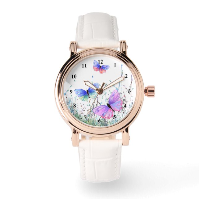 Montre Papillons Colorés Volants Joie de Printemps (Recto)