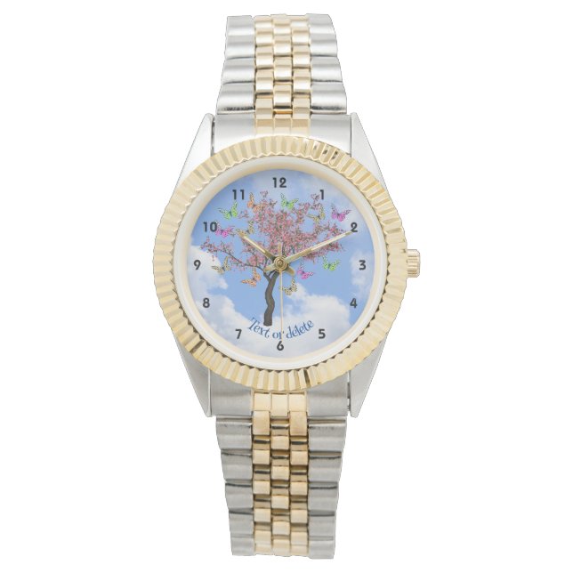 Montre Papillons Et Arbre À Fleurs Personnalisés (devant)