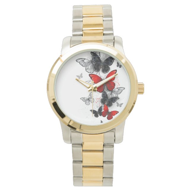 Montre Papillons noirs et rouges volants (devant)