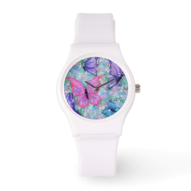 Montre Papillons rose pourpre Surveillance Flèche Ressort (Recto)