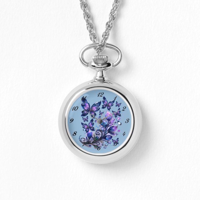 Montre Papillons scintillants cosmiques bleus (Recto)