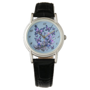 Montre Papillons scintillants cosmiques bleus